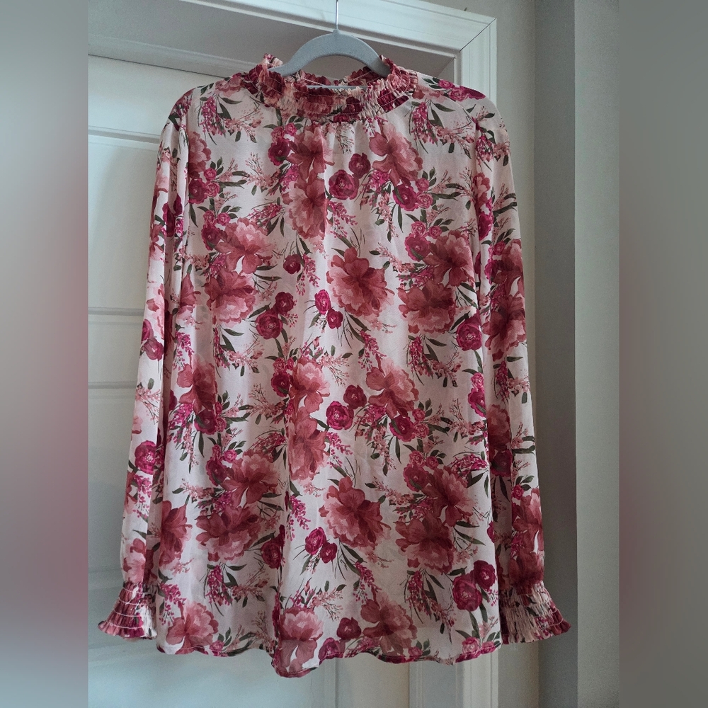 Torrid Floral Semi-Sheer‎ Blouse in Pinks and White